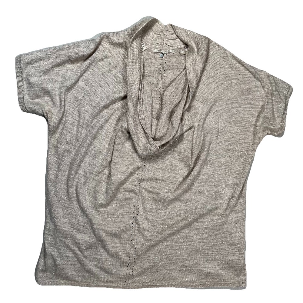 Anthropologie Knitted & Knotted‎ Beige Metallic Celise Drape Neck Sweater Sz L